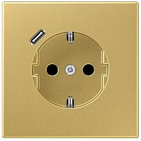 Розетка с заземлением +1хUSB тип C без рамки Jung LS990 metal 1-м. латунь картинка